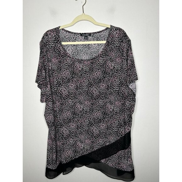 Roz & Ali Women’s Plus Abstract Multicolor Top Blouse Lace Short Sleeve Size 3X - Picture 1 of 8